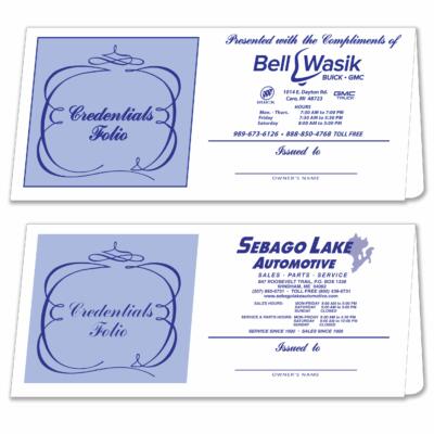 Credential Folios auto dealership supply